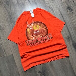 VTG Harley Davidson The Buck Stops Here T Shirt Orange Deer Graphic Tee Mens M